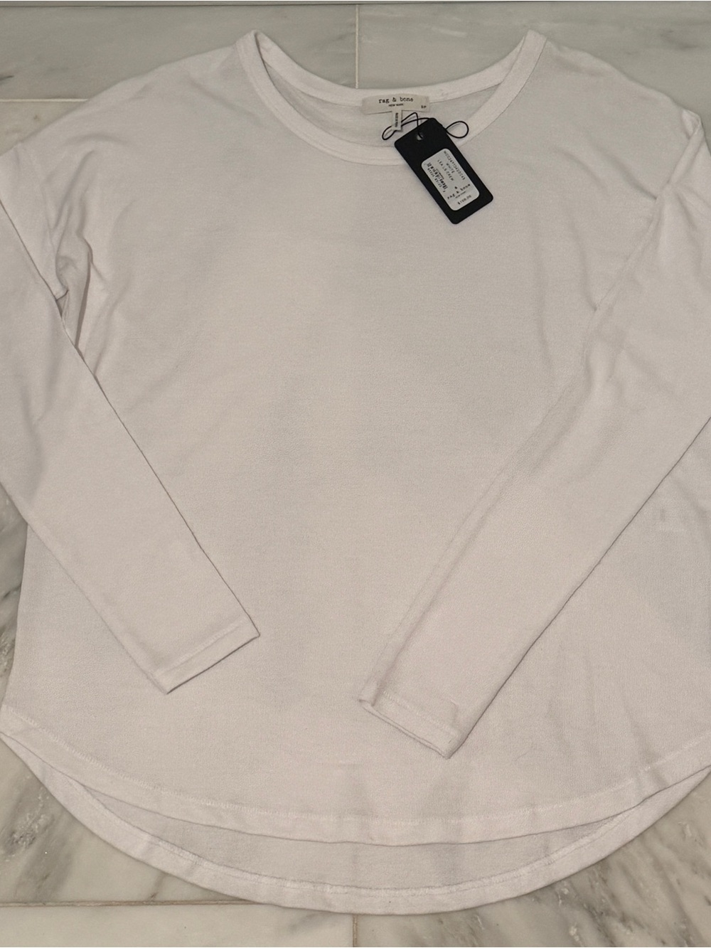 rag & bone Women's White Solid Knit Crew Neck Long Sleeve Pullover Top S